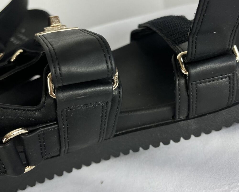 Women Black Platform Sandals Double Strap Gold Buckle Casual Comfort Size 81/2 - Picture 10 of 15